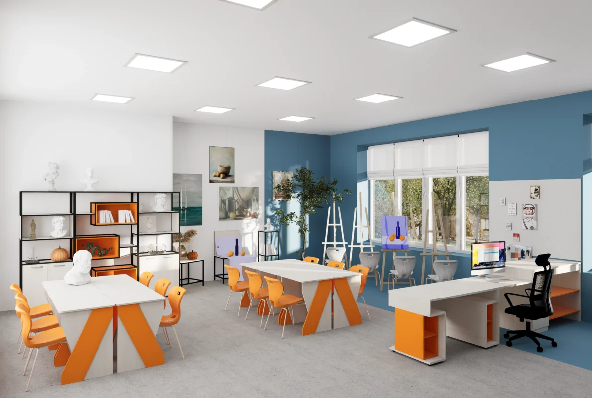 AURA Fixed-Height Student Chair in an interior setting