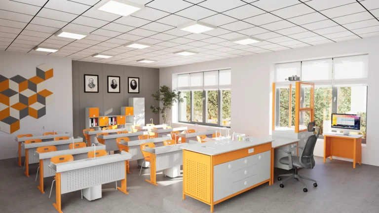 Chemistry Laboratory Desk with Sink in an interior setting