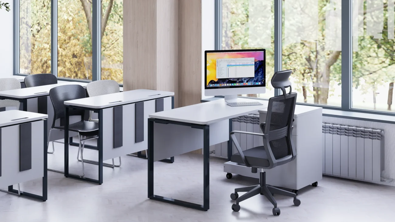 MUSIC Teacher Desk with Pedestal in an interior setting