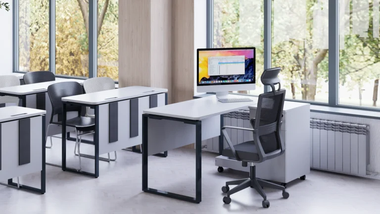 MUSIC Teacher Desk with Pedestal in an interior setting