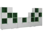 Light Modular Classroom Storage Wall with Colored Inserts